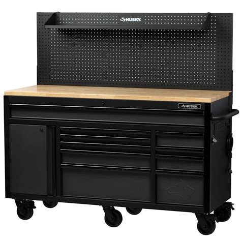 husky rolling workbench tool box with steel pegboard|husky duty workbench.